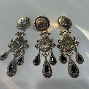 Vintage Zoe Costa of France Gold and Black Dangle Earrings